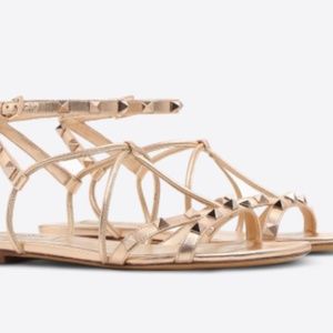 Valentino Metallic Free Rockstud Flat Sandal 39